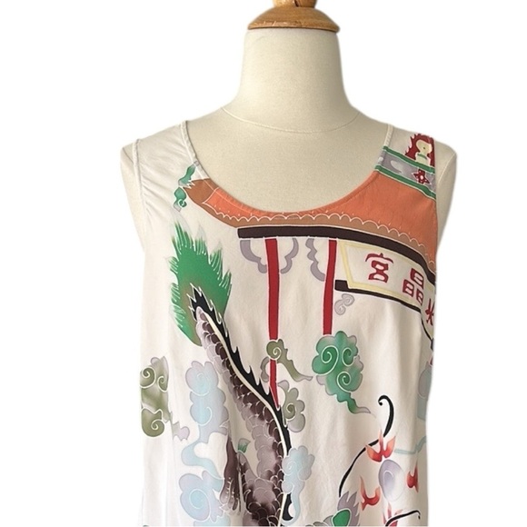 CITRON Santa Monica Silk Asian Inspired Blouse Whimsical Dragon Colorful Size M - Picture 4 of 15